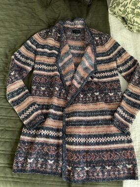 Lucky Brand Pink & Gray Fair Isle Open-Front Cardigan